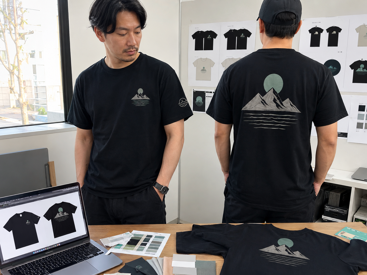 ตัวอย่างสกรีนเสื้อ GiftHUBS หลายตำแหน่งร่วมกันทั้งหน้าอก แขนเสื้อ และด้านหลัง