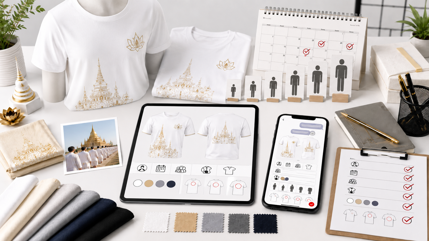 ข้อมูลที่ควรเตรียมก่อนสั่งทำเสื้องานบวช GiftHUBS ชื่อพระใหม่ วันที่งาน จำนวน ไซส์ สีเสื้อ และตำแหน่งพิมพ์