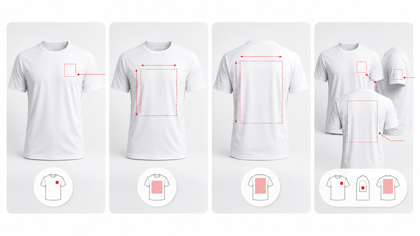 ตำแหน่งสกรีนเสื้อกิจกรรม GiftHUBS หน้าอกซ้าย กลางอก ด้านหลัง และหลายตำแหน่ง