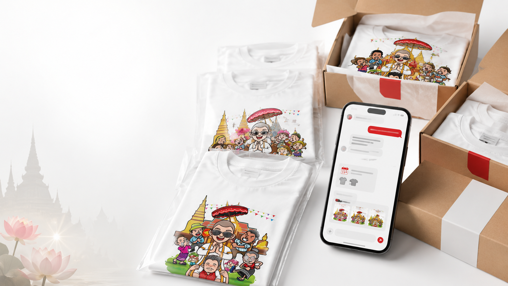 ส่งรายละเอียดเสื้องานบวช GiftHUBS ให้ทีมงานช่วยประเมินราคาและแนะนำแบบก่อนผลิตจริง