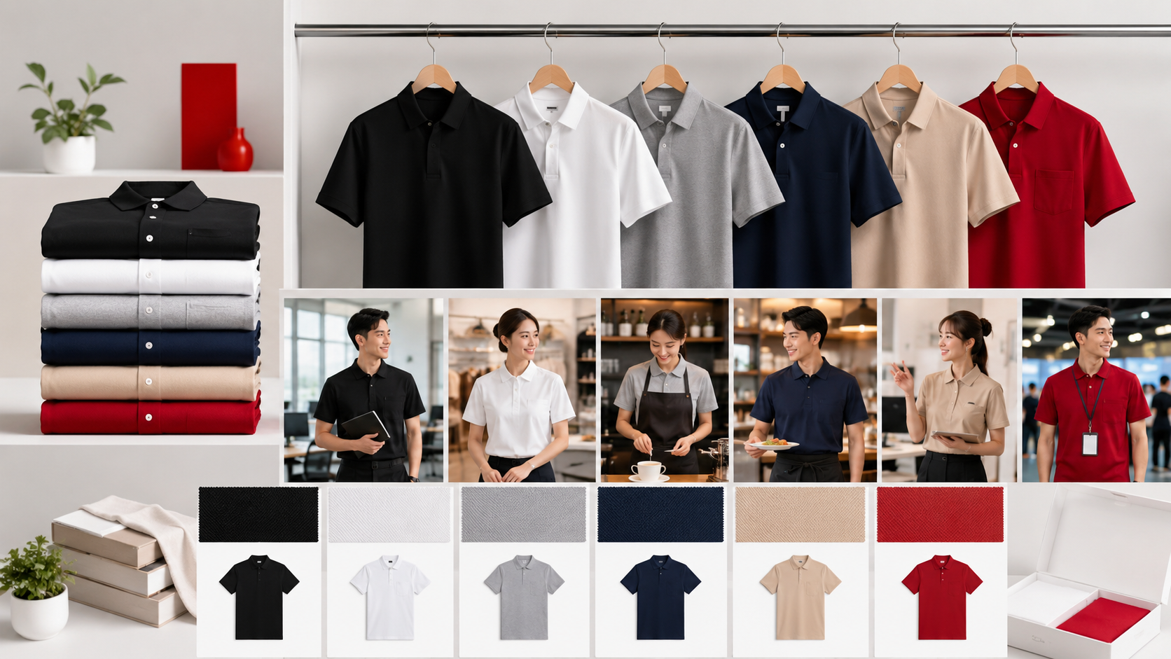 เลือกสีเสื้อพนักงาน GiftHUBS ให้เข้ากับภาพลักษณ์แบรนด์ สีสุภาพ สีแบรนด์ และสีที่เหมาะกับการใช้งานประจำวัน